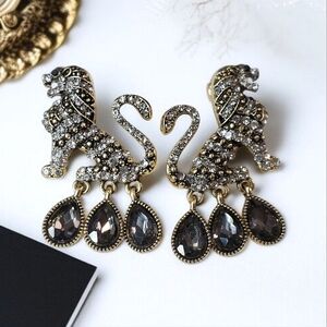 Regal Lion Crystal Jeweled Teardrop Dangle Earrings
